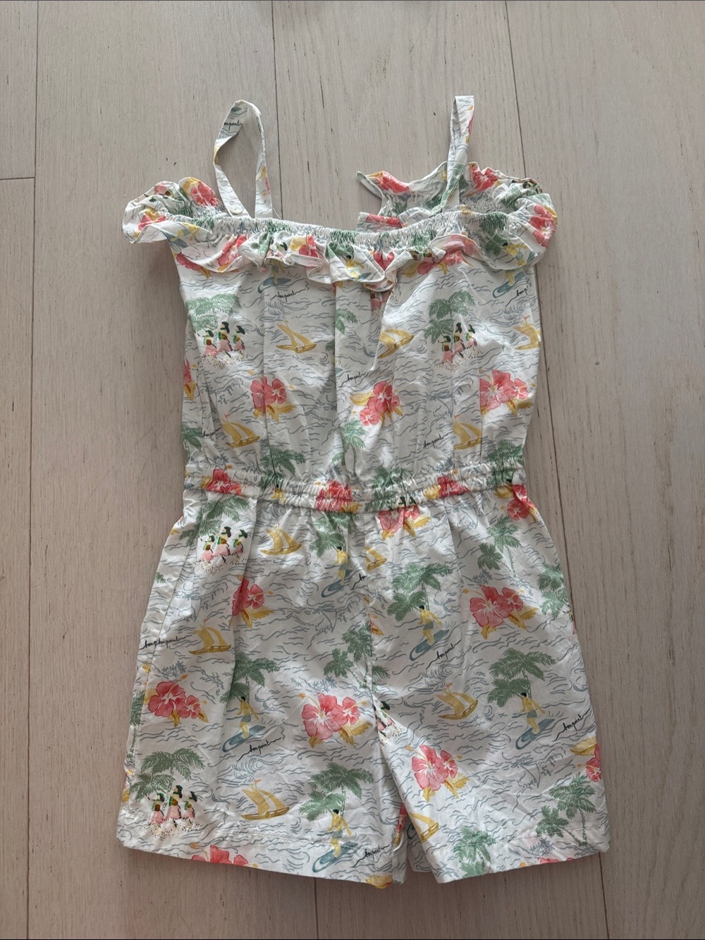 Bonpoint 6A Girls White Hawaiian Print Romper